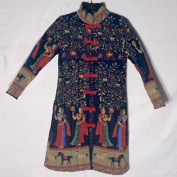 Qianbaiy Chinese Style Printed Quilted Long Coat Jacket S - Picture 1 of 16